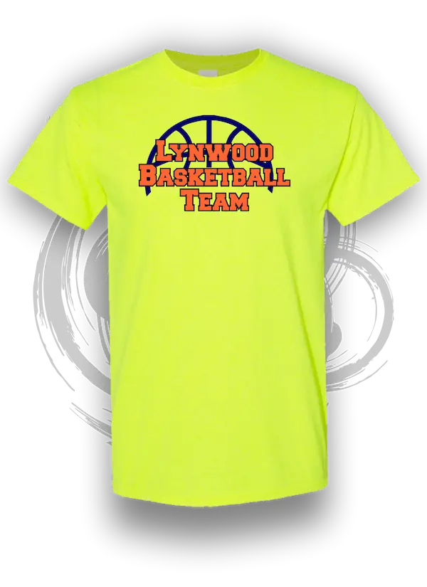 Sports T Shirt Printing In Lywood For Basketball Teams Neon Green Color Screen Printing Basketball Logo In Front