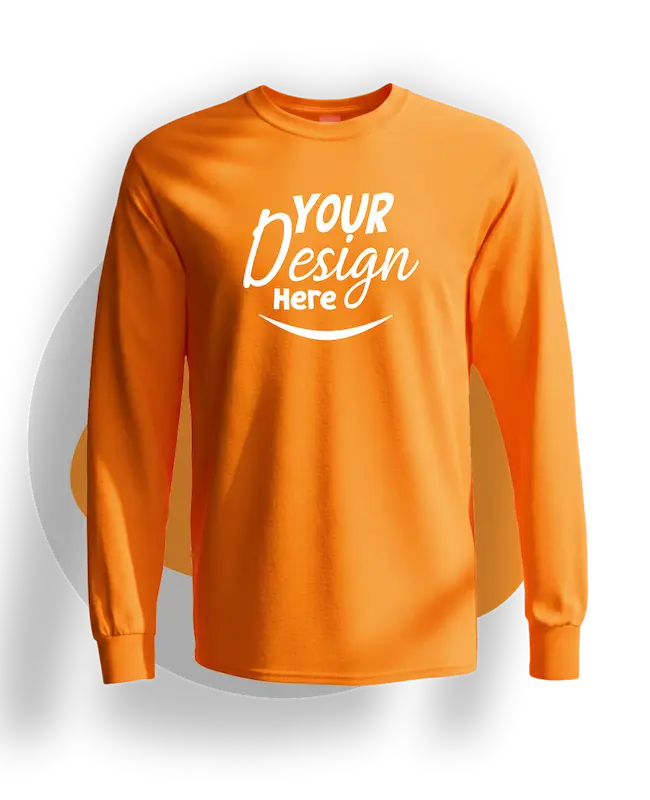 Long sleeve custom t shirt printing for bellflower comunity logo on your bellflower gear safety orange cotton &raquo; Pipil Print